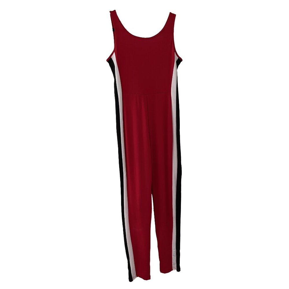 Red Jumpsuit with Black and White Stripe